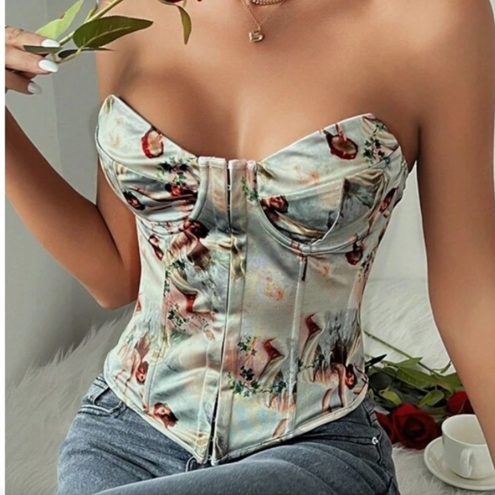 NEW: Renaissance Print Satin Corset Top